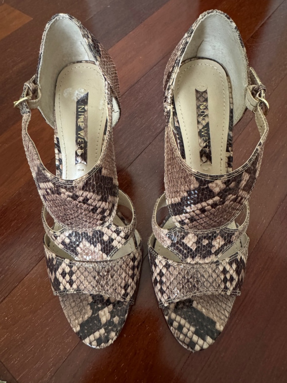 Nine West Brown Snake-Print Strappy Heels 8M